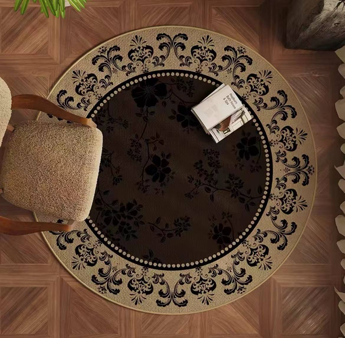 

Retro Round Carpet Living Room Sofa Coffee Table Non-slip Mat Dirt-resistant and Easy To Care for Bedroom Carpet Home Decoration 60cm 23.62 in