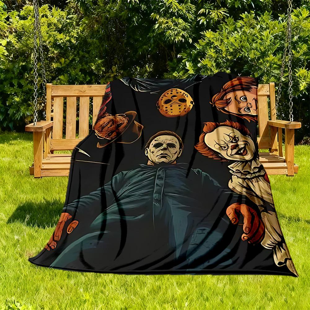 1pc Horror Icons Outdoor Blanket Lightweight Flannel, Soft & Warm, All Season Use for Sofa, Outdoor, Camping, Living Room, Office, Chair