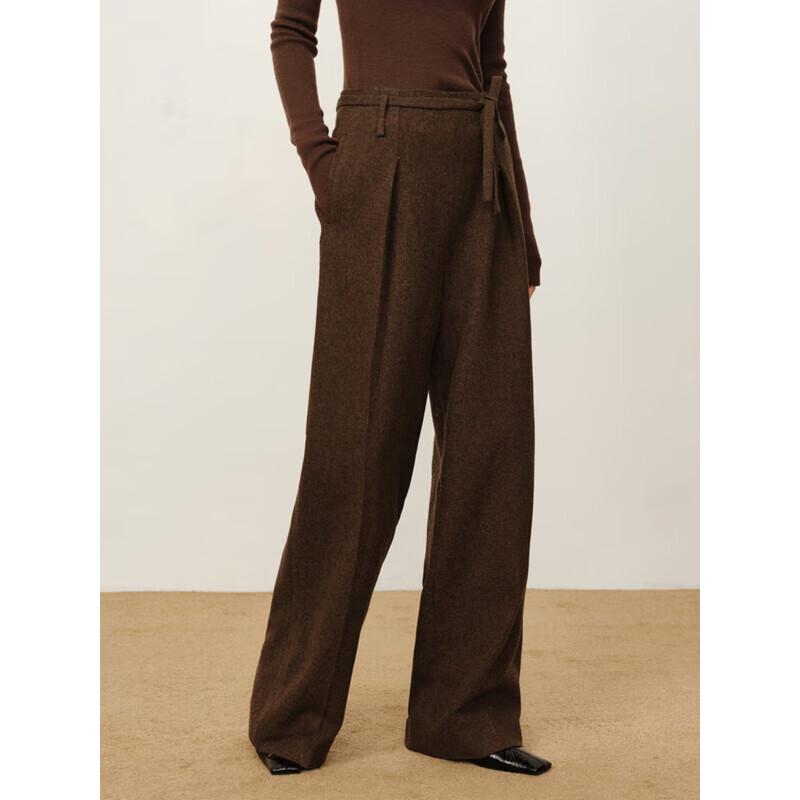 Jiu Zi·Anna Co Women's Pure Wool Belted Wide-Leg Pants