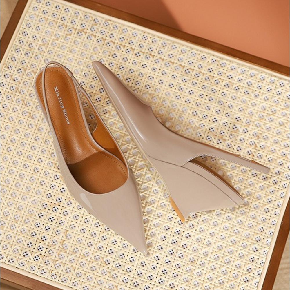 Women Pointed Toe Wedge Heel Pumps Versatile Shallow Mouth Thick Sole Exposed Heel Autumn Dress Shoes