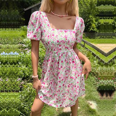 Summer Women's Temperament Square Neck Floral Dresses Chic Comfortable and Versatile Temperament Elegant Casual Women's Clothing Gentle Lady's Dress