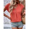 VEZFAA Women's Fashion Casual Summer Spring Solid Color Print Short Sleeve V-Neck Blouses & Shirts