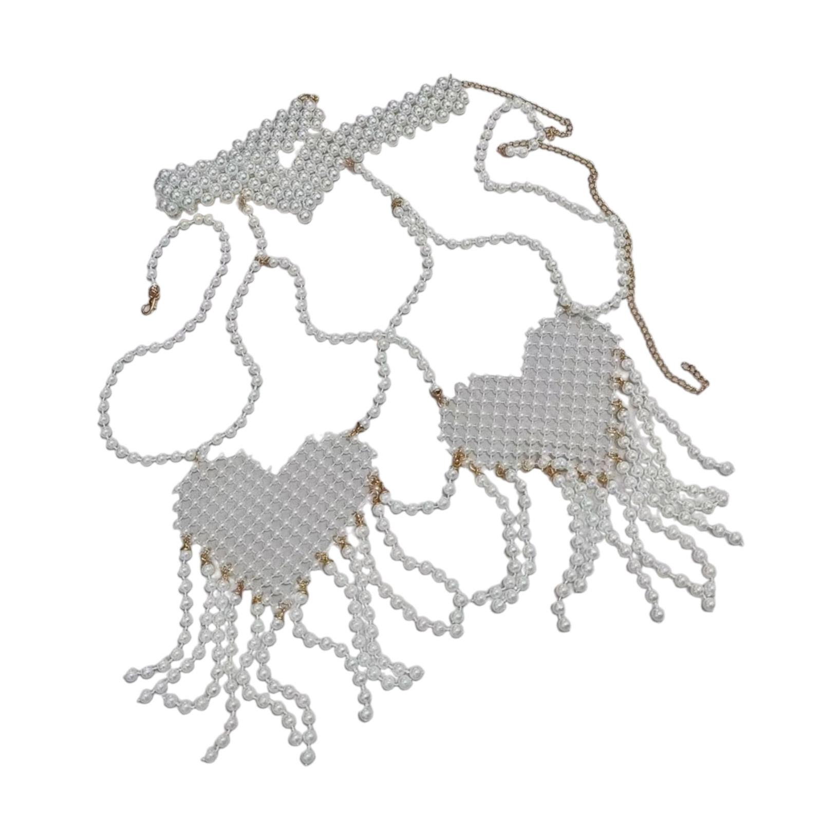 

Многослойная жемчужная цепочка для тела, привлекающая внимание жемчужная бисерная цепочка для тела, нагрудная цепочка, украшения для особых случаев