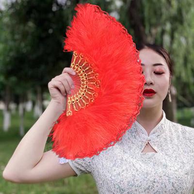 Beautiful Lolita Han Chinese Cheongsam Clothing Accessories Durable Retro Feather Summer Hand Fan Home Supplies Folding Fan