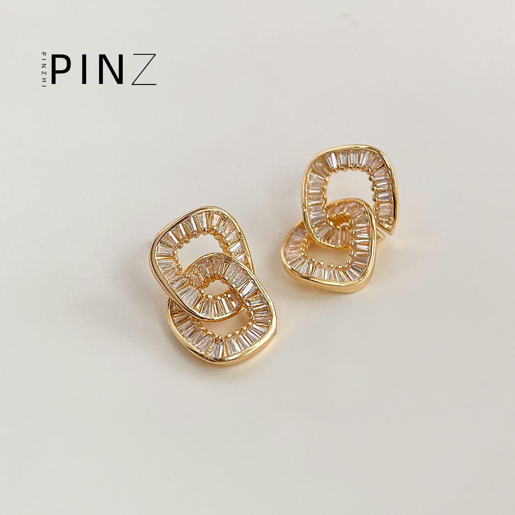 Upgraded real gold thickened 925 silver needle three-dimensional double-layer geometric hollow round stud earrings