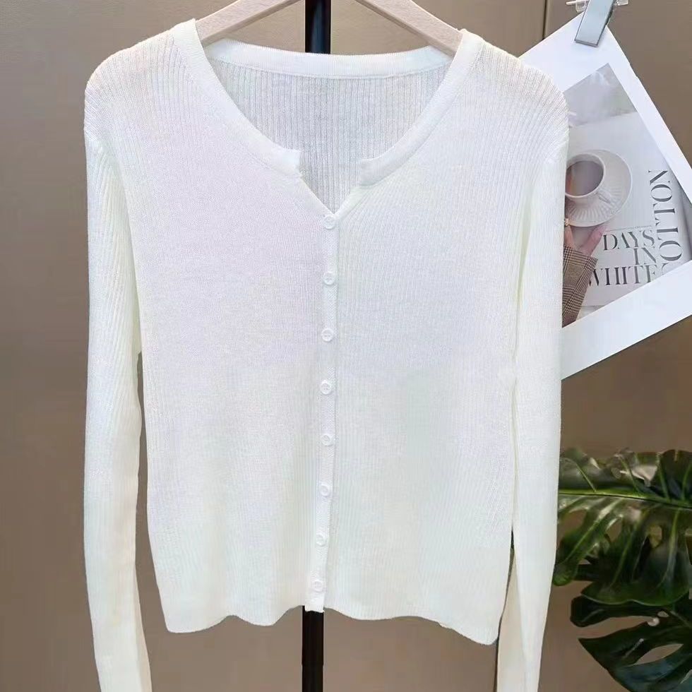 Fall Winter V Neck Knit Top Women Thin Long Sleeve Solid Short Cover Up Slim Sweater Cardigan Coat