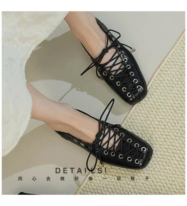 

2025 cross-strap leather leopard print lace-up ballet flats women s retro versatile comfortable shallow mouth square head single shoes 41 чёрный
