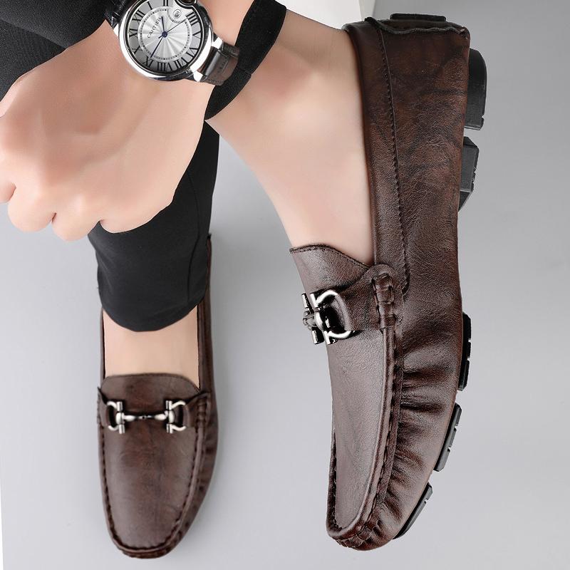 Fashion Slip-On Office Shoes Handmade Men's Casual Loafers Genuine Leather Comfortable Driving Shoes for Business Travel Party Flats