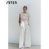 Zaprha 2025 Summer New Straight Lace Crocheted Holiday Style Super Short Sleeve Round Neck Top 3666107