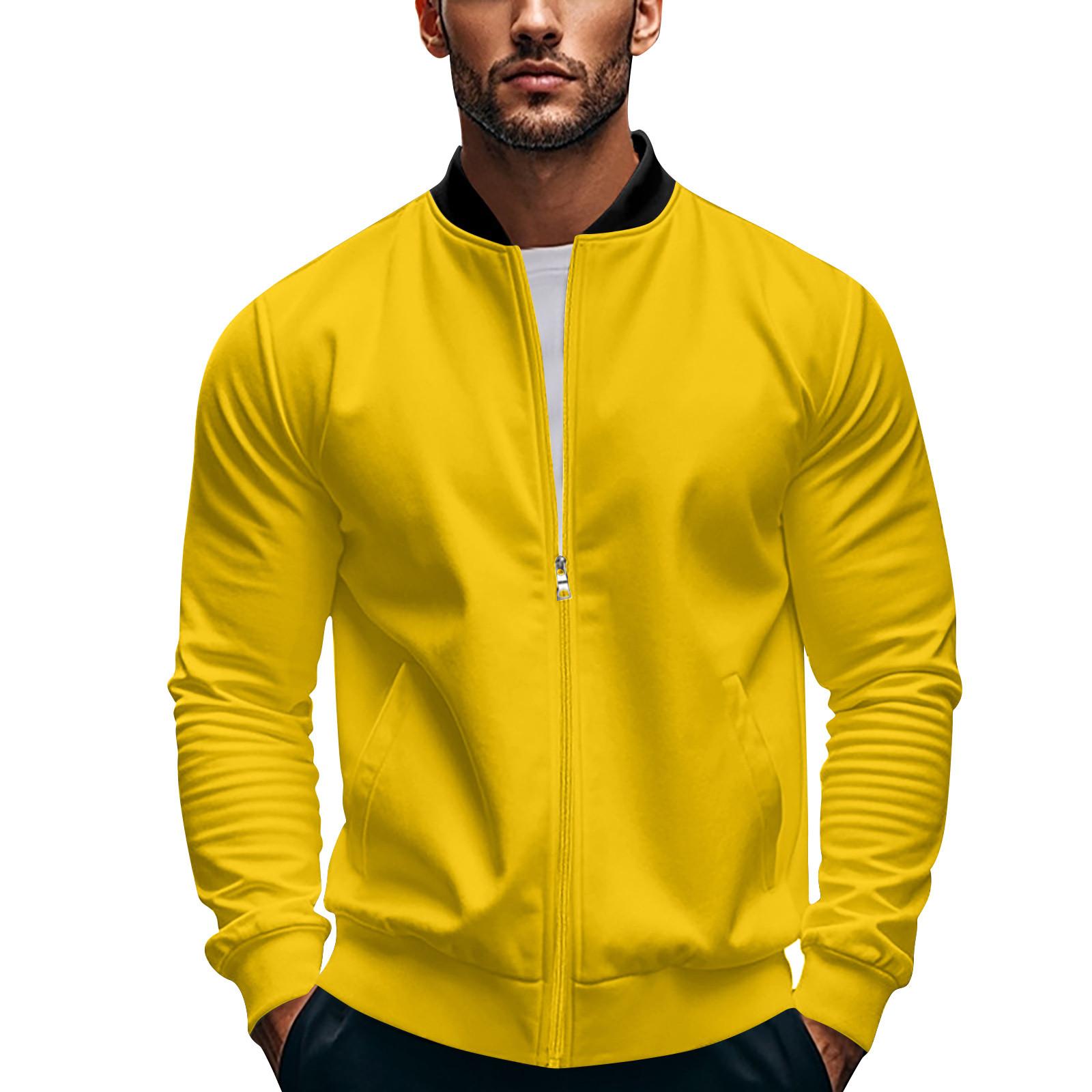 

Мужская куртка с лацканами, однотонное повседневное пальто с карманом на молнии XXXL жёлтый