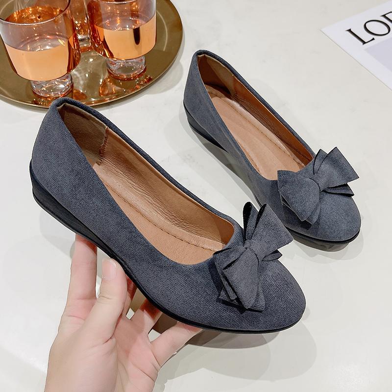 Women's Flat Shoes Fall New Round Head Shallow Mouth Cloth Surface Butterfly Knot Soft Sole Non-slip Low Top Shoes