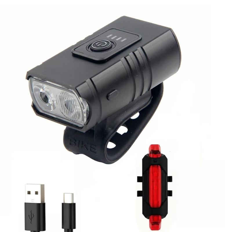 1 Set Rechargeable Bicycle Flashlight Bike Light Front Led Power Display Cycling Headlight Taillight For Cycling Riding Safety