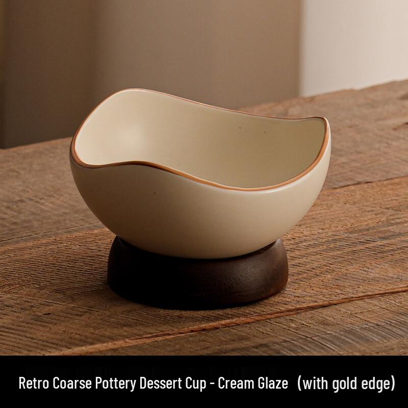 

ME Gold Rim Cream Rough Pottery Dessert Bowl