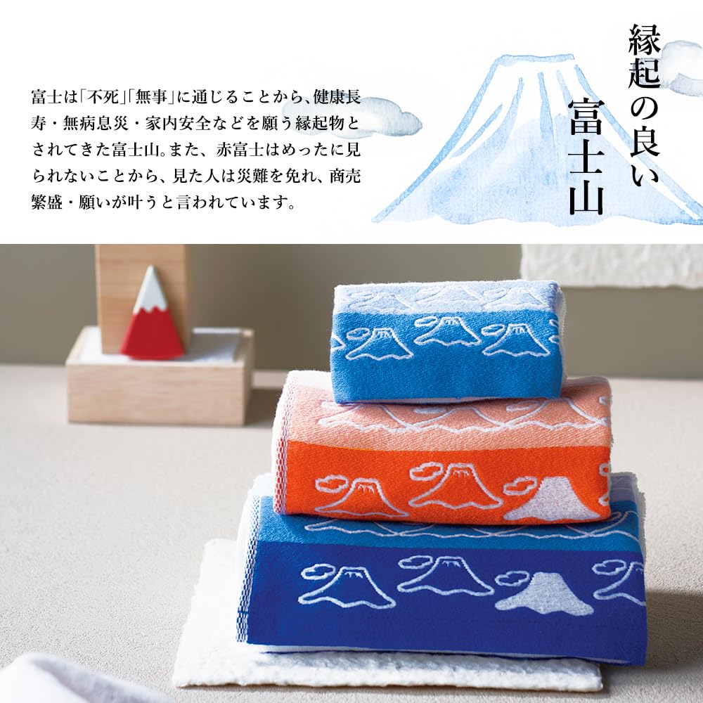 Dolce Duo Imabari Towel Gift Set - Mt. Fuji (Pre-wrapped In a Wooden Box, Set of 5) Perfect for Celebrations, Thank-you Gifts, Get-well Gifts,