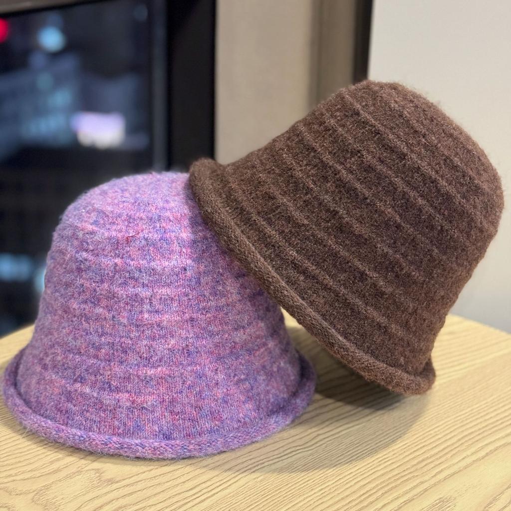 New Style Fisherman Hat Women's Curled Top Hat Autumn and Winter Warm Knitted Cashmere Hat Temperament Face Small Basin Hat