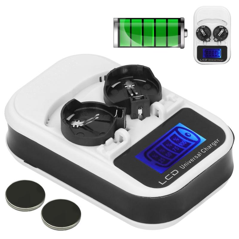 2pcs LCD Button Battery Charger For LIR2016 LIR2025 LIR2032 ML2016 ML2025 ML2032