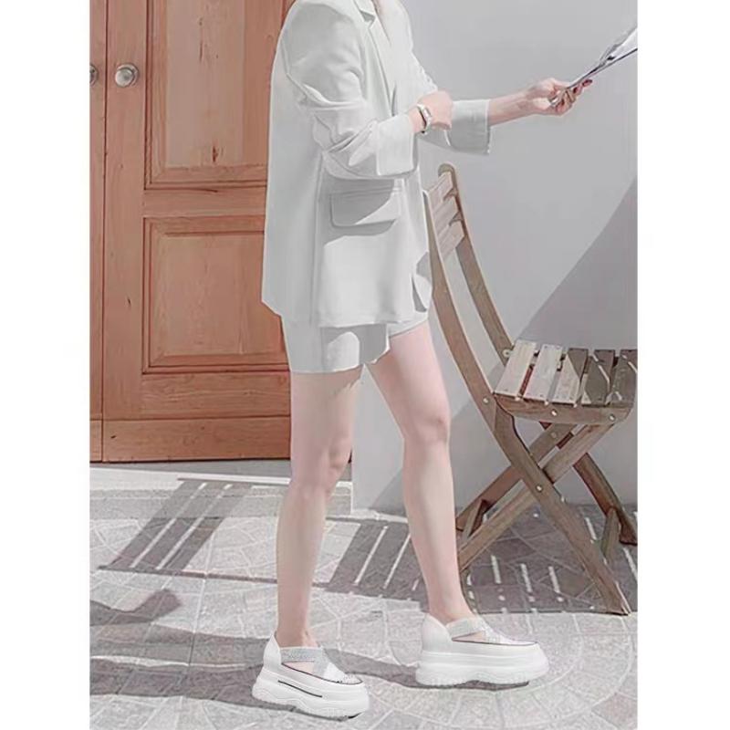 Inner Height-increasing Women's Shoes Thick-soled Casual Mary Jane Hollow Breathable Fisherman's White Shoes