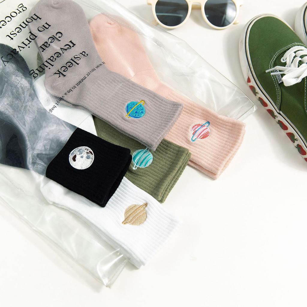 Planet Socks Couple Personality Mid-Leg Socks Trend Embroidered Moon Sports Skateboard Socks Cotton Socks