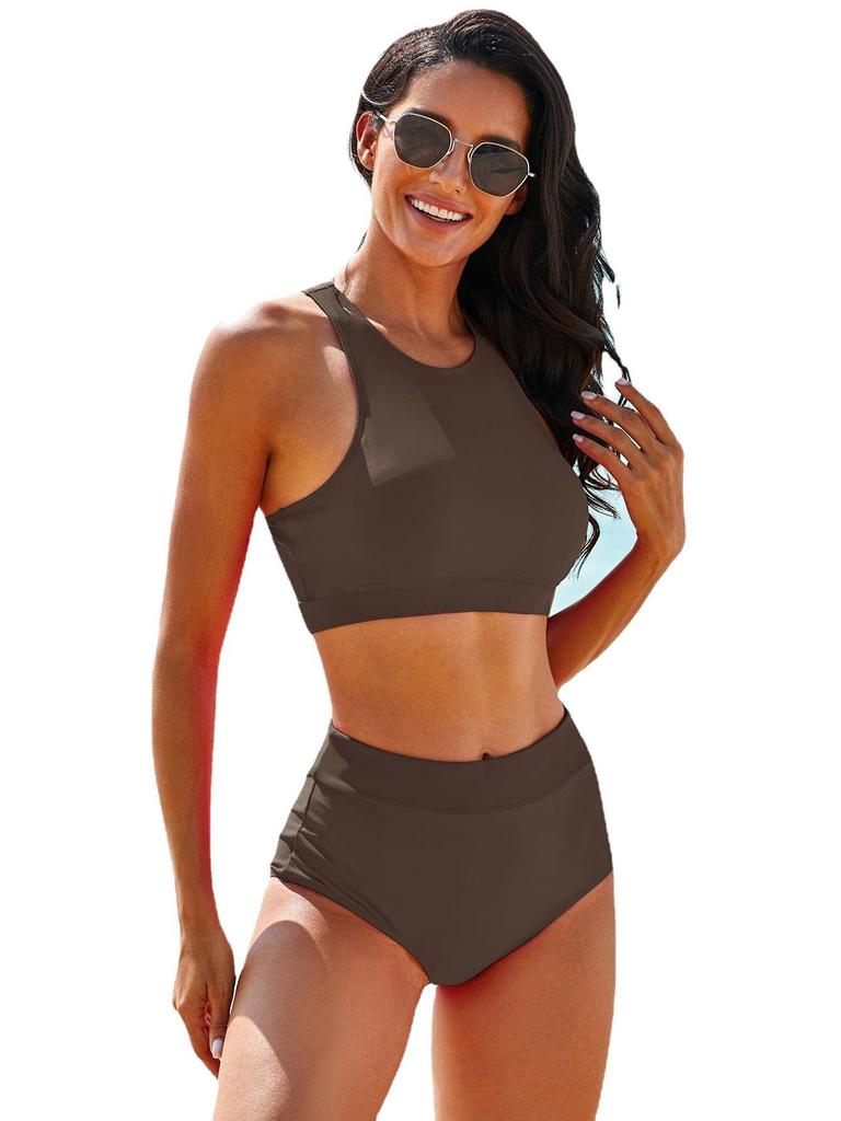 Hochgeschnittenes Nylon-Badeanzug-Set mit Sublimationsdruck und Brustpolster