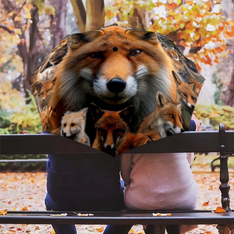 Fuchs-Muster, automatisch faltbarer Regenschirm, tragbares und faltbares Design, 8 Schirmrippen, ein Weihnachts- oder Geburtstagsgeschenk.