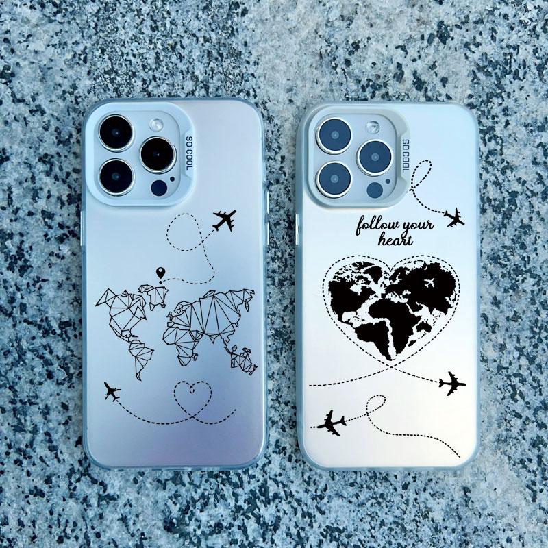 Popular World Map Travel Airplane Phone Case For Iphone 11 12 Pro Max 13 Mini 15 13 14 Pro Max Plus Back Shockproof Laser Covers
