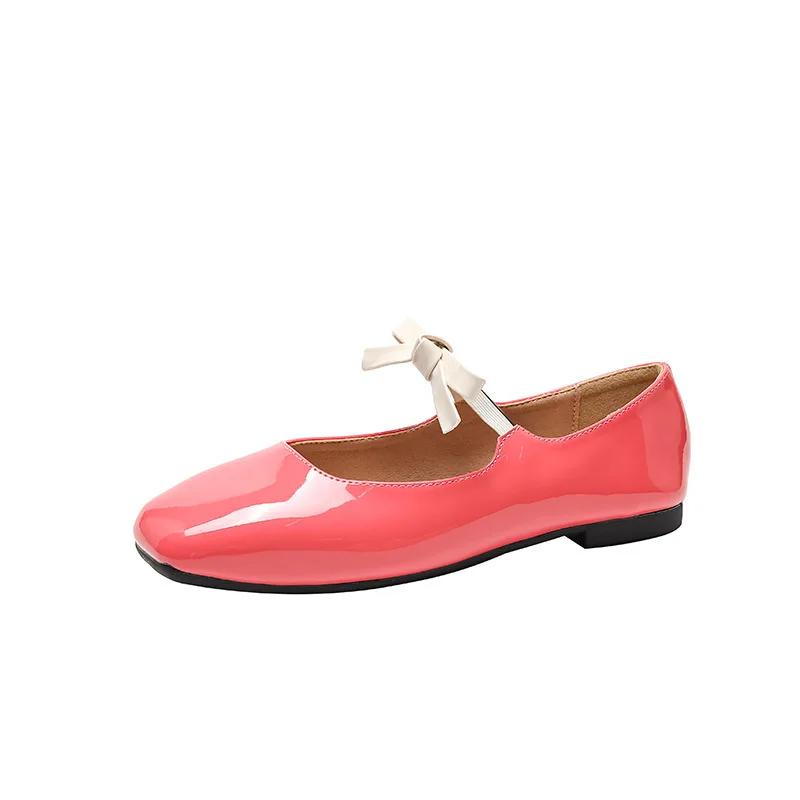 Flats Shoes Women Fashion Flat Single Shoes Women's New Spring and Autumn Bow French Retro Ballet Red Mary Jane Shoes