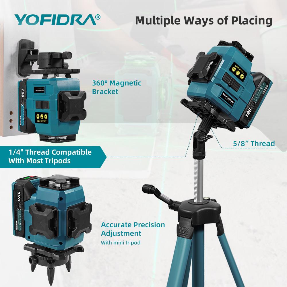 Yofidra 16 Lines 4D Laser Level Automatic 360 Horizontal Vertical Self-leveling Ultra Powerful Green Beam For 18V Battery