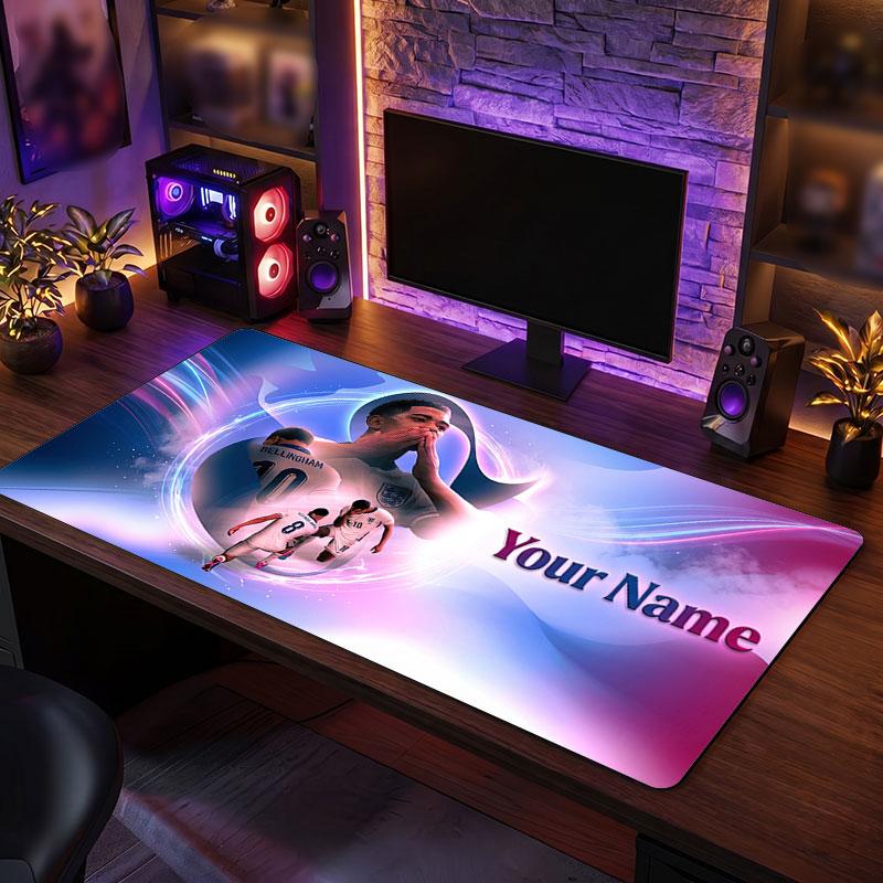 Jude Bellingham Custom Large Mouse Pad, Personalized Name Text Print, Football Logo Non‑Slip Desk Mat Gaming Gift