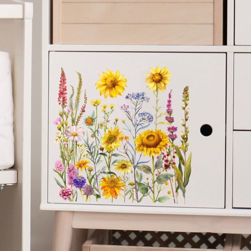 Plants Flowers Sunflowers Butterflies Wall Stickers Toilet Sticker Bathroom Toilet Cover Refrigerator Sticker Wc Decoration