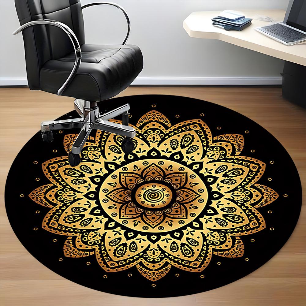 1pc Golden Mandala Chair Carpet for Office, Round Non Slip Durable Large Size Office Carpet, Suitable for Office