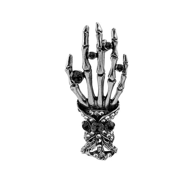 Skull Palm Inlaid Rhinestone Brooch For Men Gothic Fashion Retro Brooches Pin Day Jewelry Party Boyfriends Gifts
