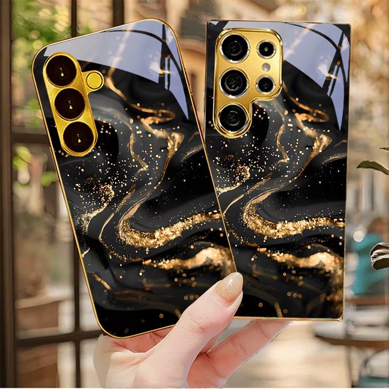 Midnight Gilded Flow Electroplated Golden Phone Case For Samsung A23 A33 A53 A73 A14 A34 A54 A15 A35 A55 A06 A16 A36 Glass Cover
