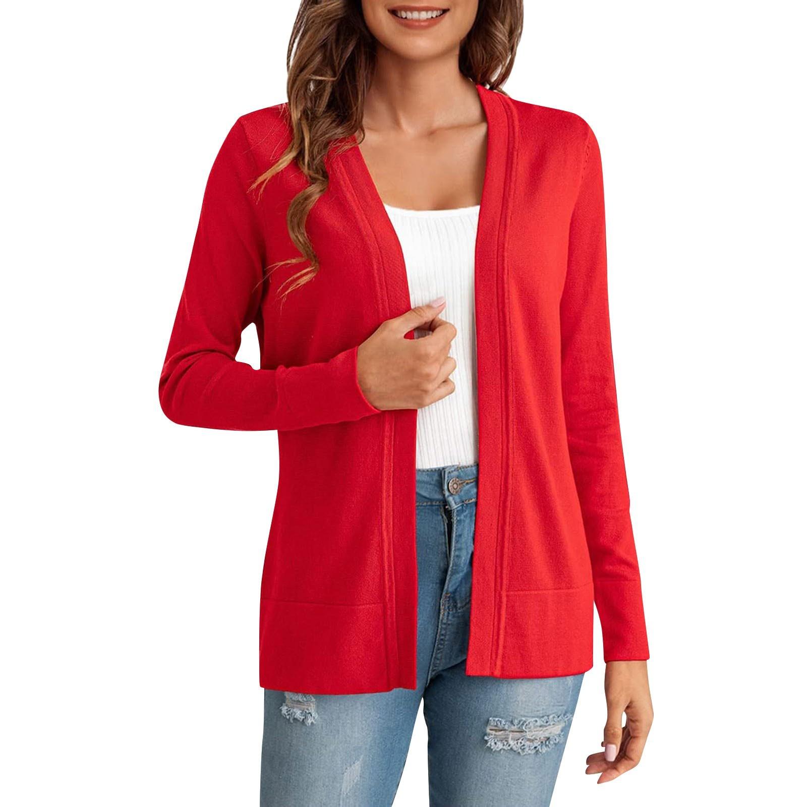 

Женский модный однотонный кардиган-жакет с длинными рукавами XXL красный