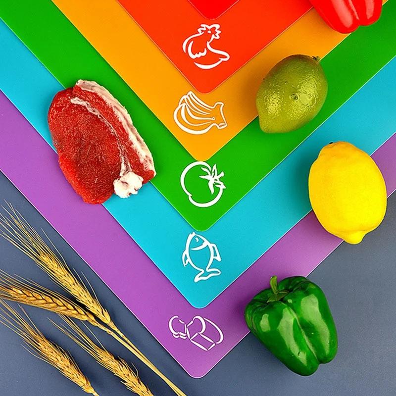 6Pcs Colorful Flexible Chopping Block Christmas Non-slip Cutting Board Ltra-thin Cutting Mats with Food Icons Kitchen Tools