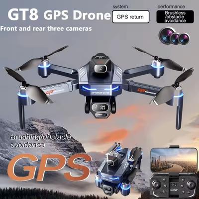 2025 Nowy Dron GT8 HD z Potrójną Kamerą Zabawka Zdalnie Sterowana Unikanie Przeszkód Silnik Bezszczotkowy Składany FPV Wifi Quadcopter Prezent
