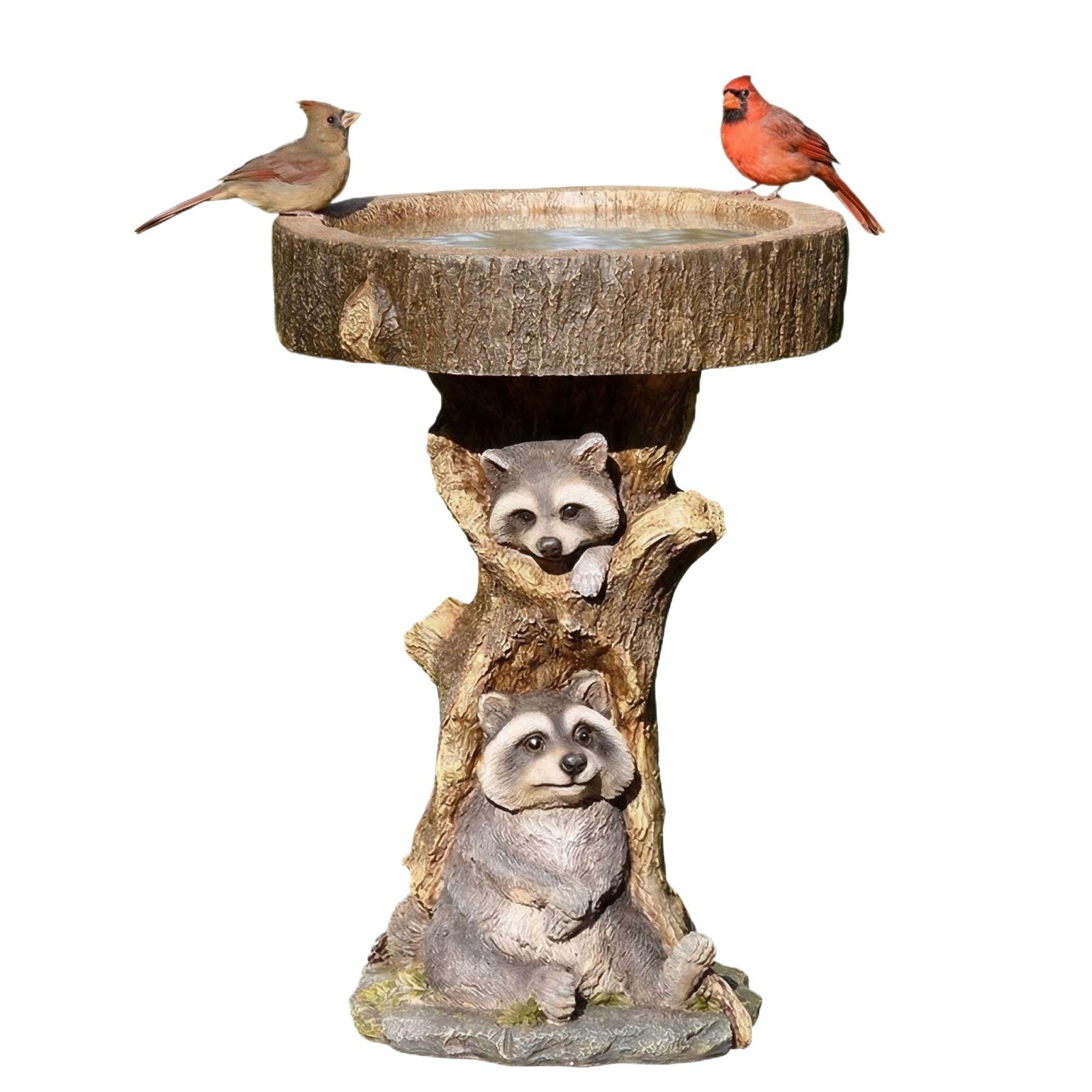 Lively Puppy Resin Bird Bath Tub | Outdoor All-Weather Carved Wood Grain Resin Garden Decoration Bird Feeder