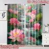 2D Flat Printing 2pcs Curtain Party Window Curtains Waterfall with Pink Lotuses Digital Printed Polyester Drapes Holiday