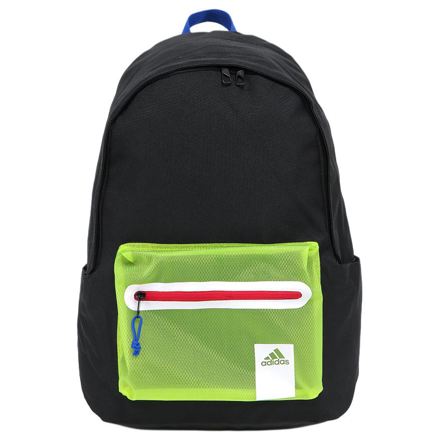 Adidas Color Block Sports Casual Zipper Backpack Unisex Backpack Black Fluorescent-Yellow GG1059