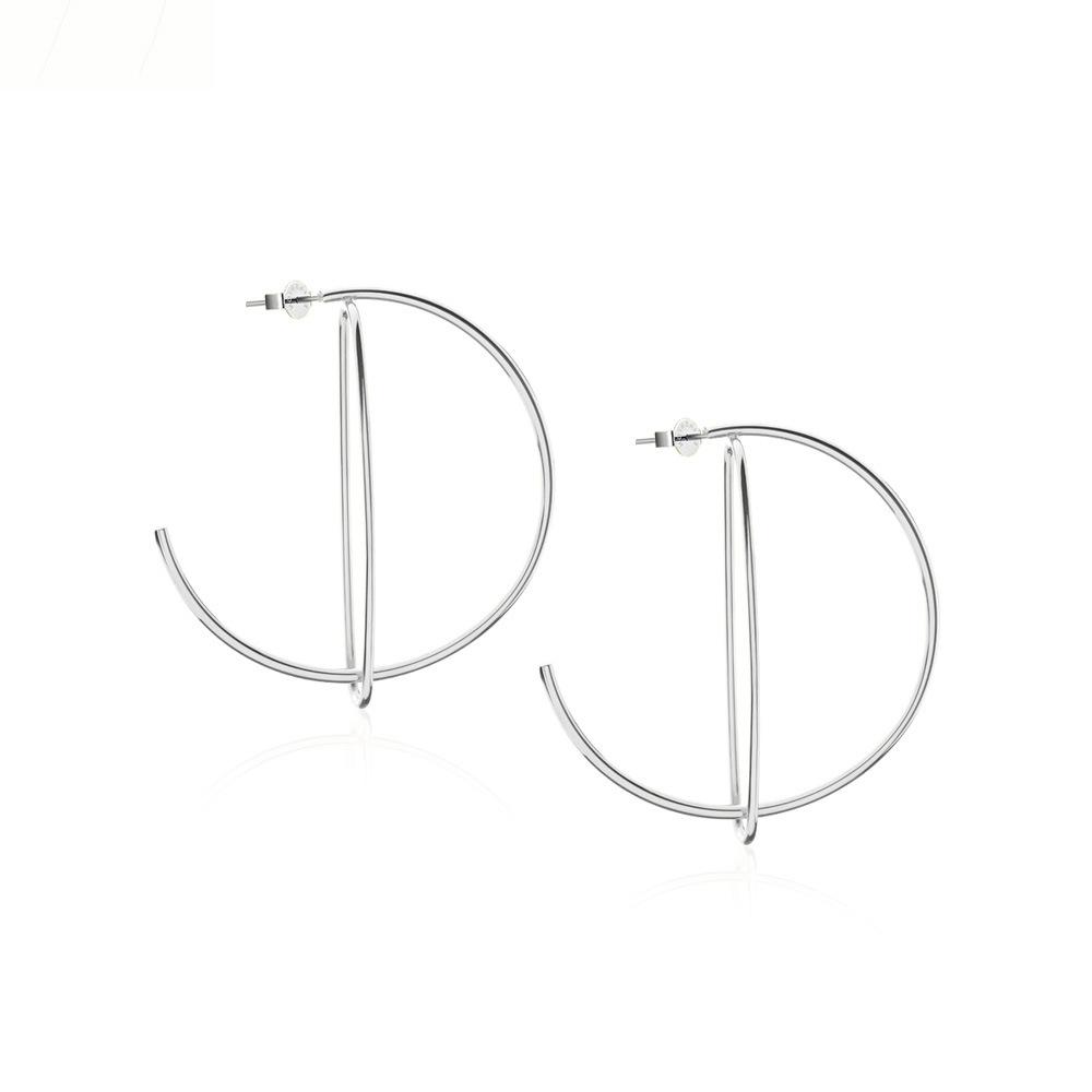 Europe and the United States popular stainless steel large circle geometric earrings 18K gold line earrings