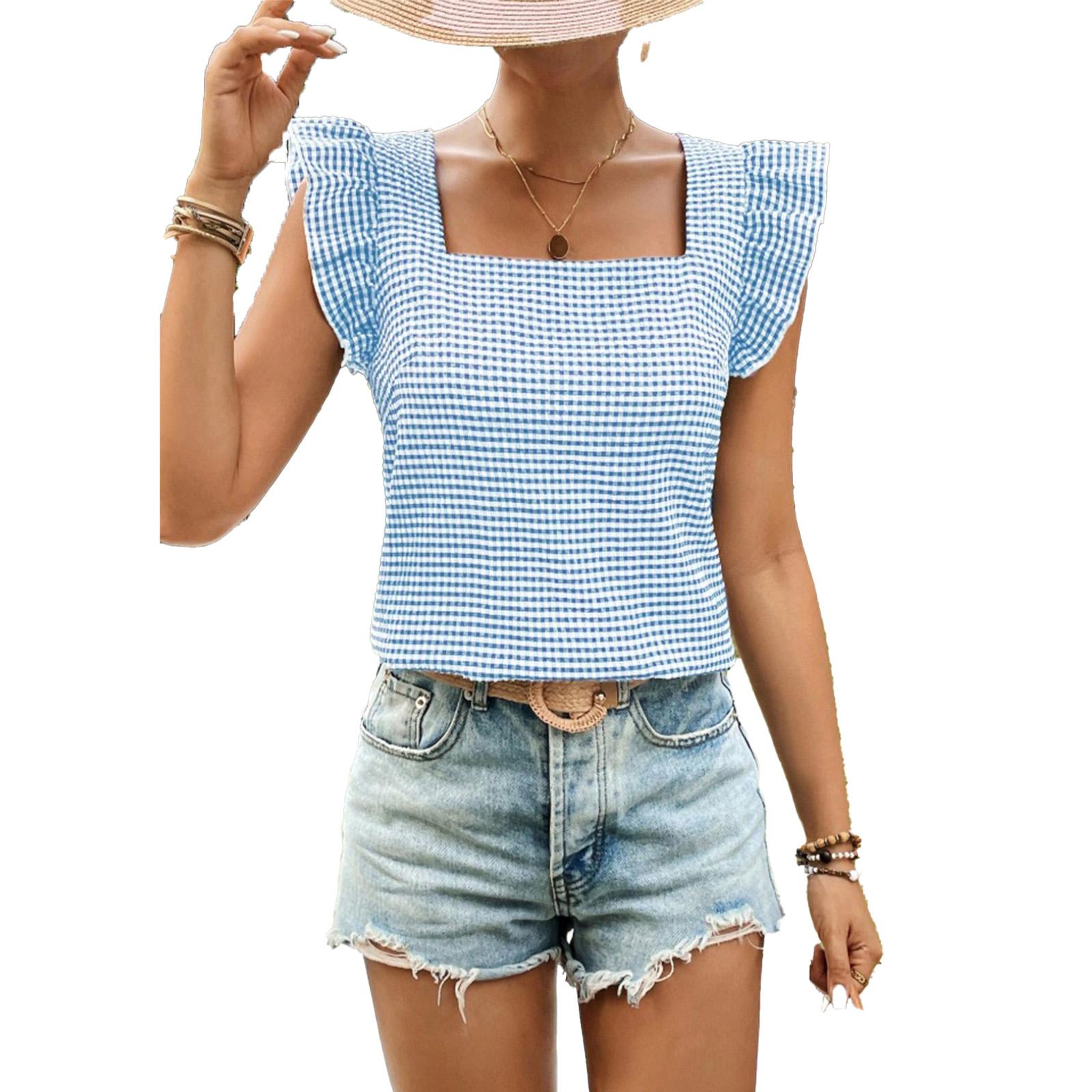 Women s fashionable casual square neck short-sleeved top XL белый