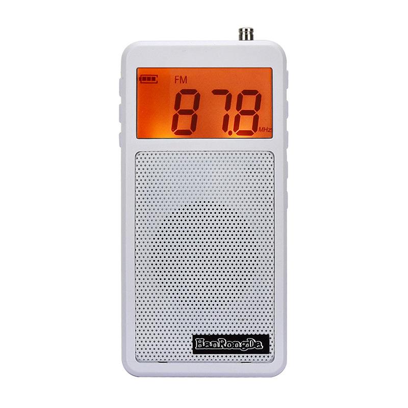 

Mini Pocket FM AM Radio Orange Backlight LCD Display Radios with Full Range Speaker Support Alarm Sleep Timer 2*AAA Batteries білий