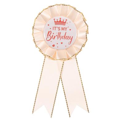 PATIKIL My Birthday Pin, 5.9"x2.8", Satin Ribbon Badge Pin for Birthday Party Decorations, Champagne Pink, for Women, Men, Adults, Girls, and Boys