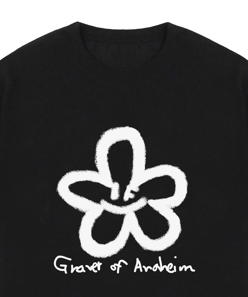 GRAVER [Unisex] Big Spray Flower Smile Drawing Logo Short Sleeve T-Shirt_Black