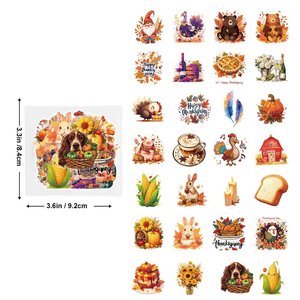 50 Thanksgiving PET Stickers Apple Pie Autumn Harvest Festival Celebration Waterproof Stickers DIY Decorative Stickers