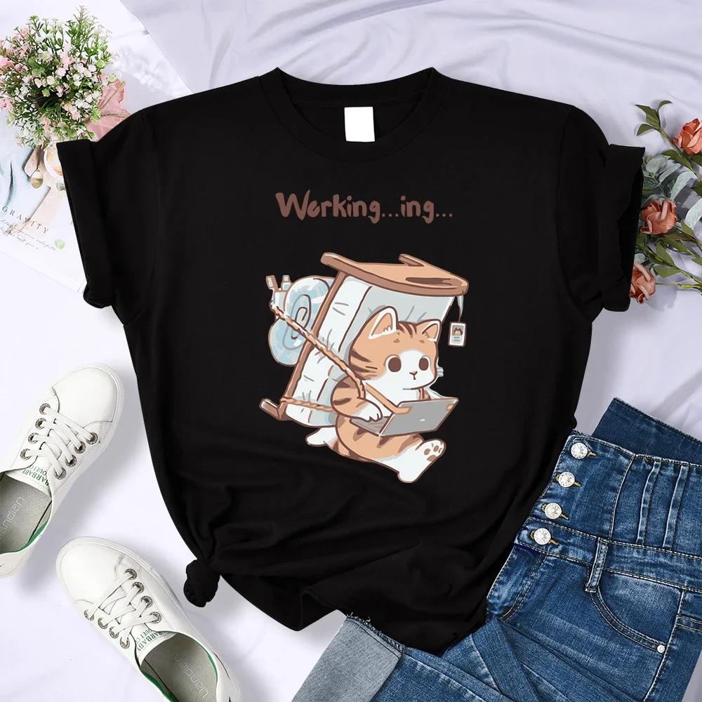 

Hip Hop AllMatch Top Comfortable Clothes Never Forgets To Work Print Women TShirt Summer Casual Short sleeved Harajuku Tees S