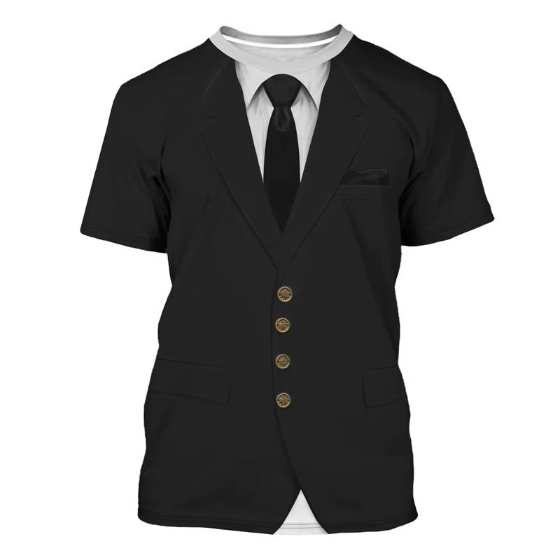 Men Role Play Funny 3D Print Fake T-shirt Round Neck Casual Short Sleeve T Shirts Fun Cosplay Pirate Captain Graphic Fashion New