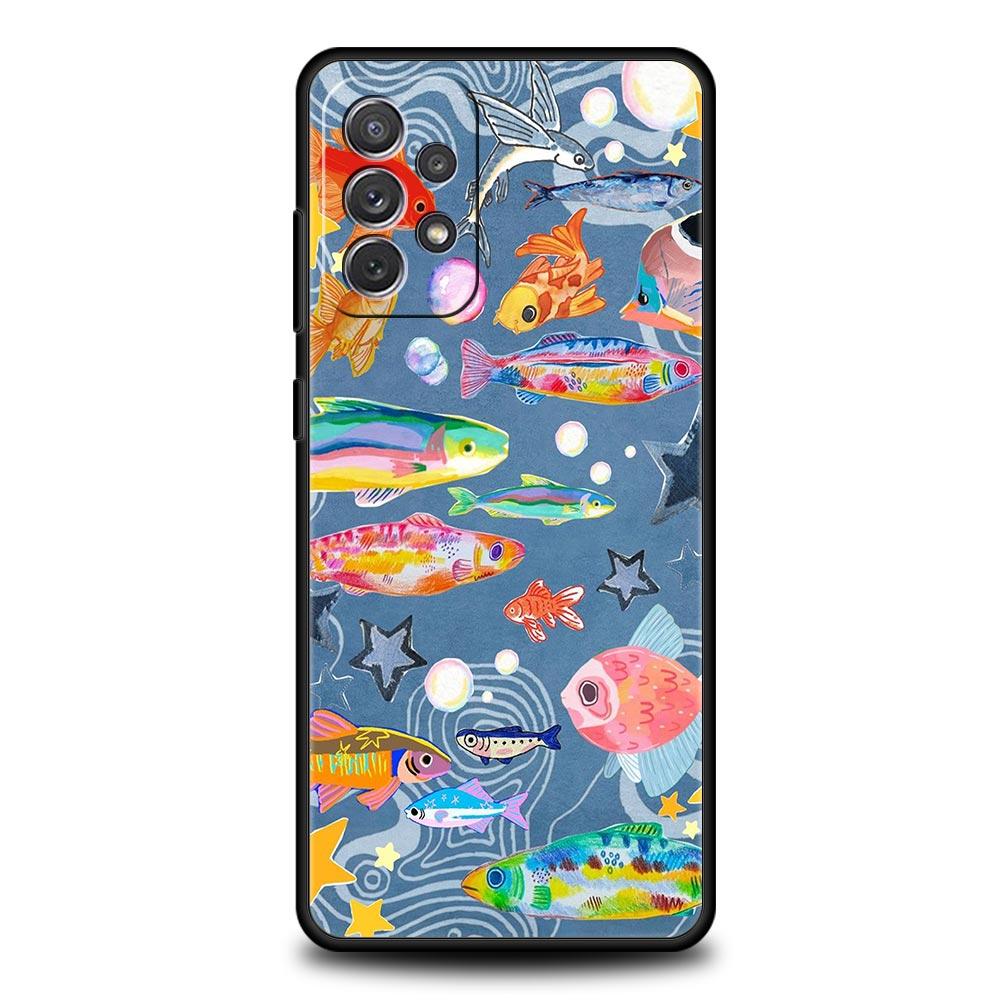 Blue Ocean Fish Phone Case for Samsung Galaxy A55 A35 A17 A07 A15 A13 A25 A51 A71 A72 A73 A32 A52 A52S A41 5G Soft TPU Shell Bag