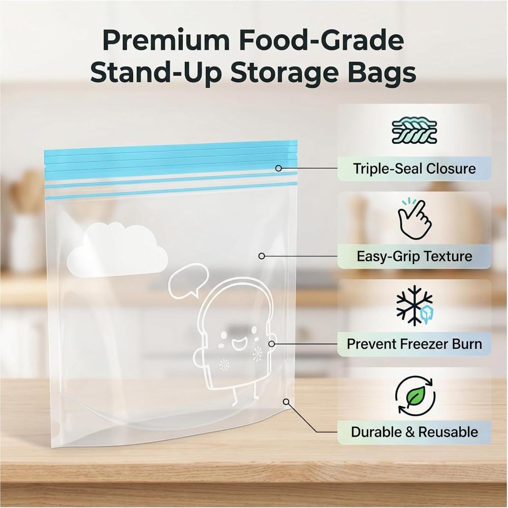 30PCS PE Reusable Freezer Bags Triple Seal Plastic Organization Bags Zipper Seal Bags For Leftovers