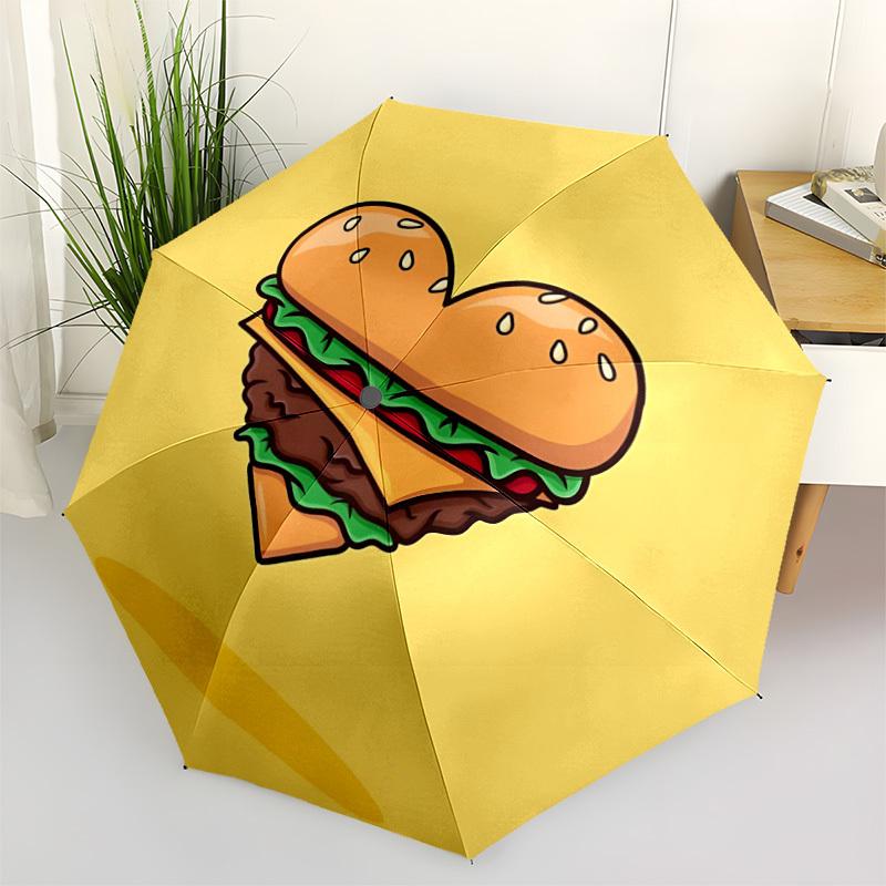 1pc Heart Burger Automatic Open/Close Umbrella - Compact Travel Umbrella with 8-Rib Durable Frame, Lightweight & Portable Design z19