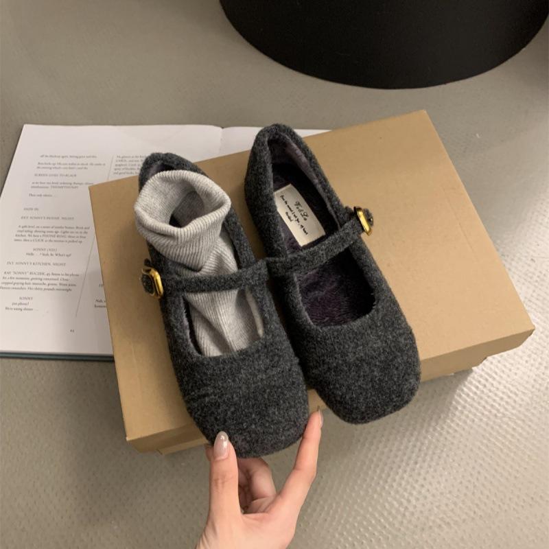 

Nizi бархатные туфли-лодочки женские туфли Мэри Джейн 2025 осень и зима новые маленькие ароматные пушистые туфли женская обувь теплые хлопковые туфли 40 серый